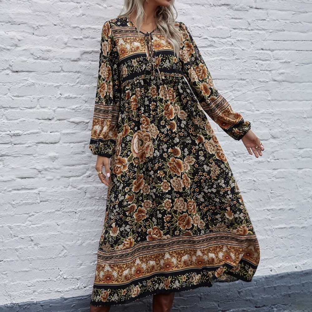 Boho gypsy floral print long sleeve maxi dress - Picture 5 of 8